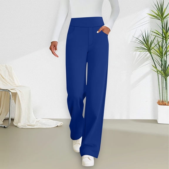 ClodeEU Cotton Wide Leg Yoga Pants Women,High Waist Loose Lounge Stretch Trousers with Pockets A-Blue,Womens Plus XL