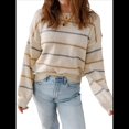 thumbnail image 1 of Suéter de Mujer con Borde Acanalado A Rayas, Larga, Cuello Redondo, Hombros Caídos, Suéteres de Otoño Albaricoque L, 1 of 8