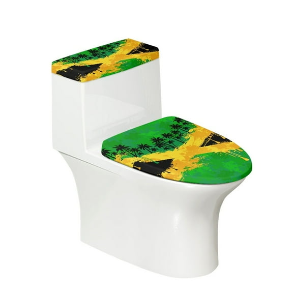 COEQINE Toilet Lid Cover and Toilet Tank Cover Elastic Bottom Easy Installation Stretchable with a 2-Piece Toilet Cover Set, Jamaican Flag Coconut Palm Tree