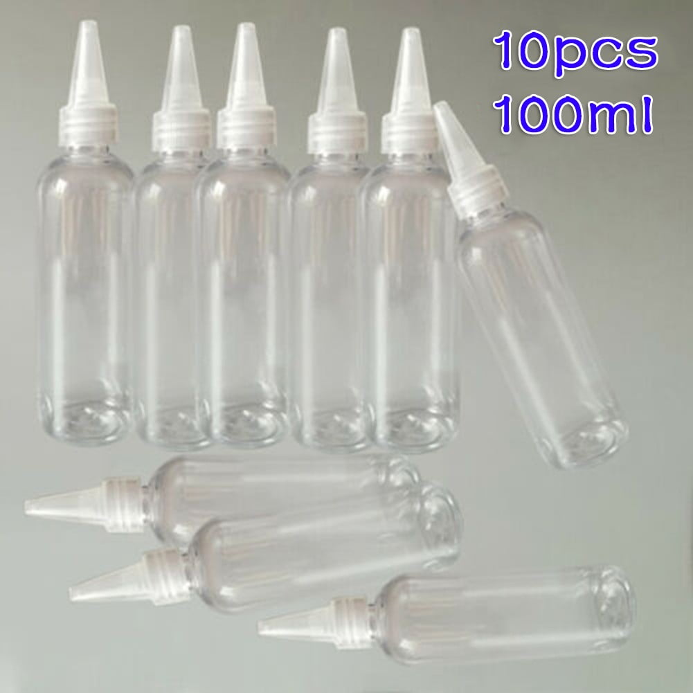 Set of 10 Clear PET Plastic Bottles with Twisting Top Nozzle Droppers