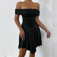 thumbnail image 3 of Women'S Off the Shoulder Mini Dress Ruffle Hem Ruched Corset Short Cocktail Party Dresses Black S, 3 of 8