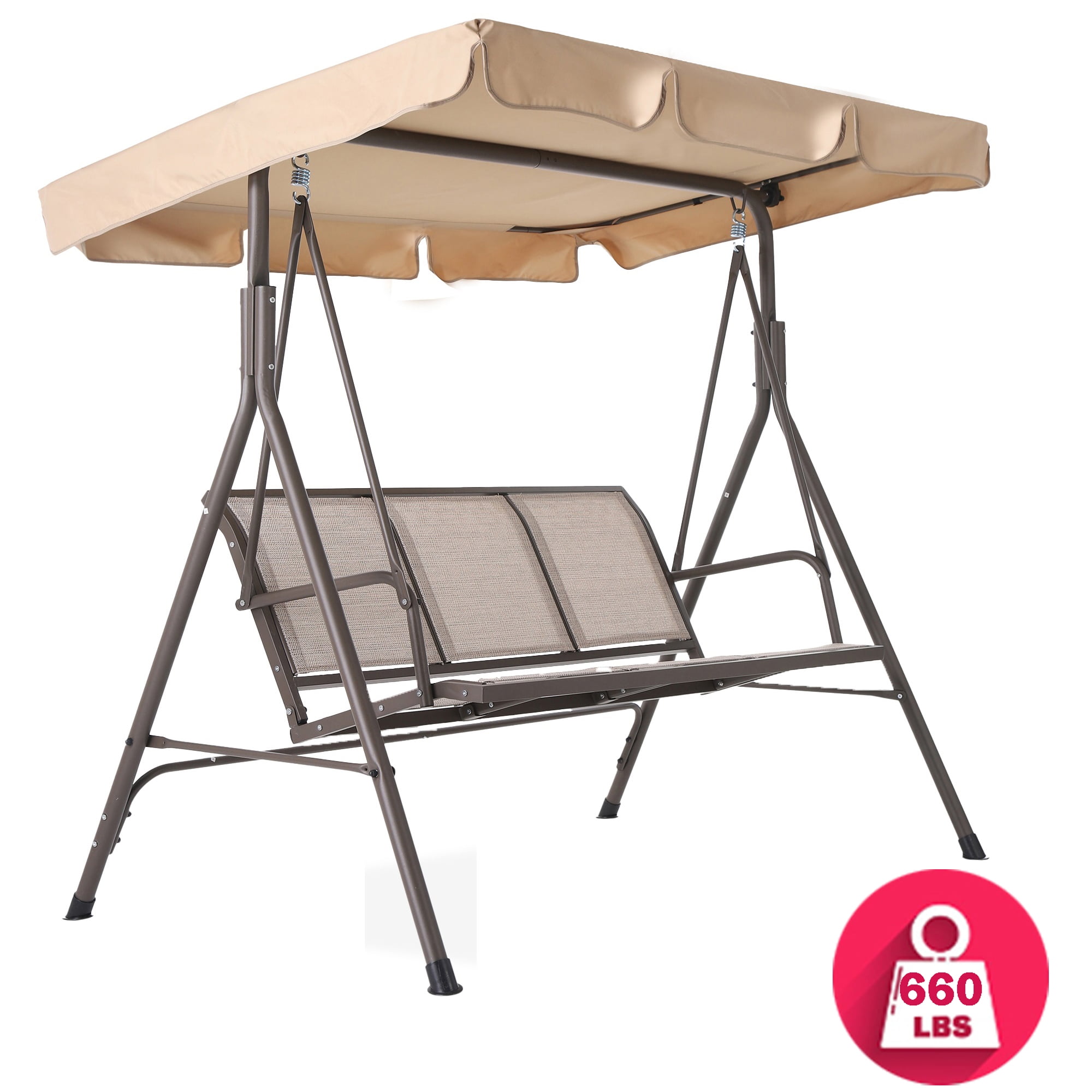 Seizeen Outdoor Swing With Canopy, 3Person Porch Swing With Stand for