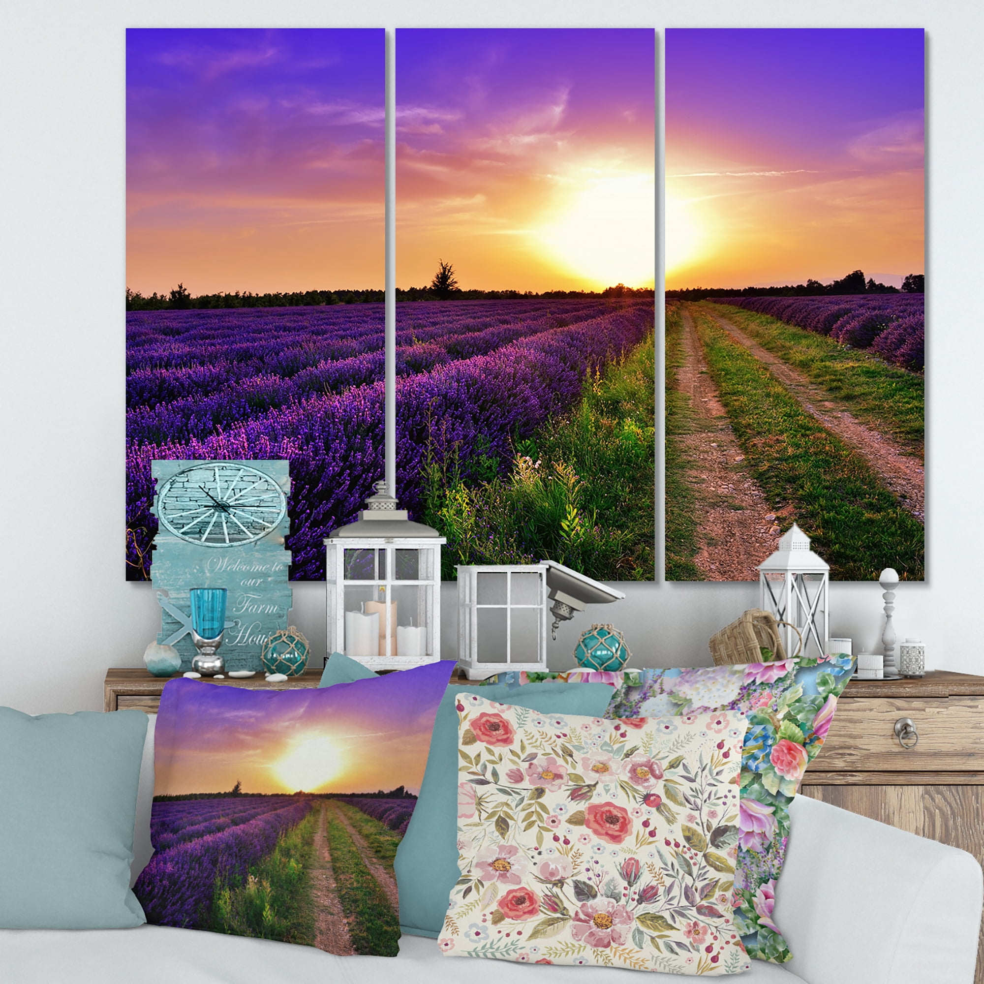 Designart ' Lavender Field At Sunrise II ' Farmhouse Canvas Wall Art Print
