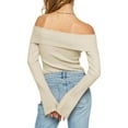 thumbnail image 3 of Womens Off Shoulder Ribbed Knit Crop Sweaters Long Sleeve Slim Pullover Jumper Tops, 3 of 6