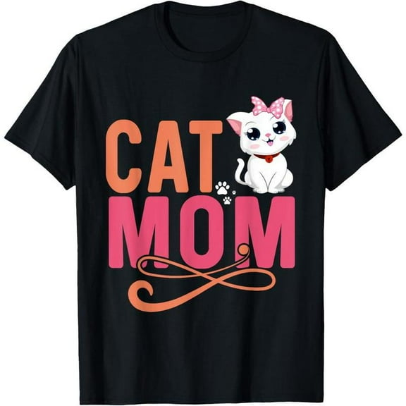 Cat Mom Tee Top Black S-5XL 100%Cotton Funny Feline Graphic Casual Comfortable Pet Lover