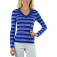 thumbnail image 5 of ToBeInStyle Women's Striped Classic Long Sleeve V-Neck Pullover Sweater - Bright Royal - Medium, 5 of 6