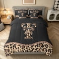 thumbnail image 3 of Homewish Modern Fashion Monogrammed T Bedding Comforter Set 7pcs for Girls Women, Leopard Cheetah Print Queen Bedding Sets, Black Reversible, 3 of 9