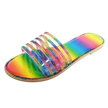 

Juejuezi Womens Slippers Clearance Summer Women Ladies Fashion Casual Flat Retro Slippers Crystal Shoes Sandals