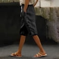 thumbnail image 2 of Pantalones capri con cintura elástica y botones laterales para mujer - Pantalones informales holgados de color liso, 2 of 5