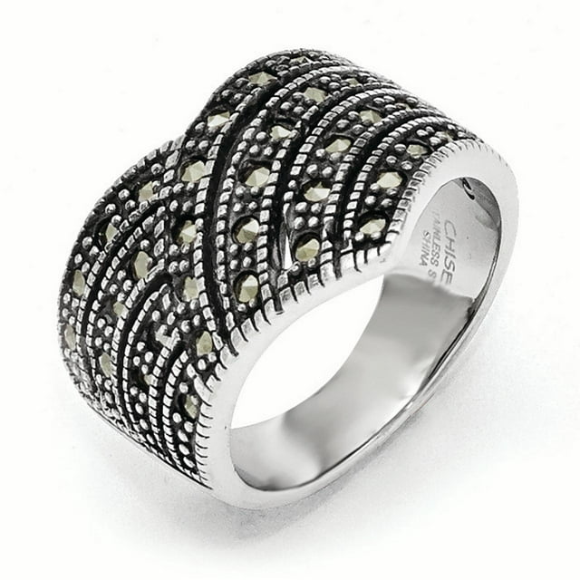 Bague en Acier Inoxydable Poli et Antique Taille 6