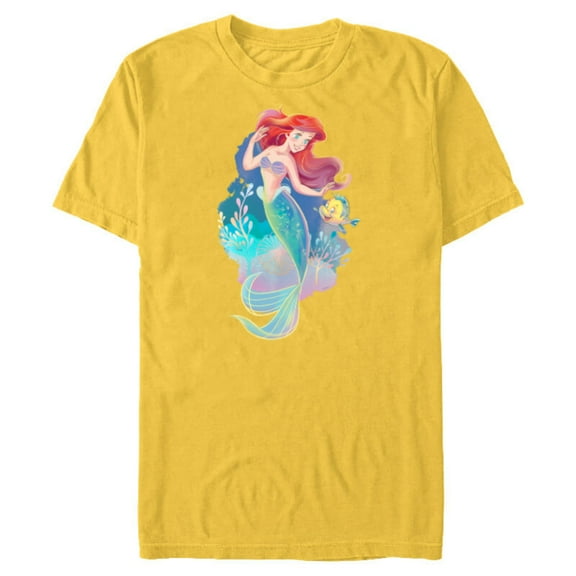 Disney Princess Ariel and Flounder Under the Sea - Short Sleeve Blended T-Shirt for Adults - Customized-Yellow