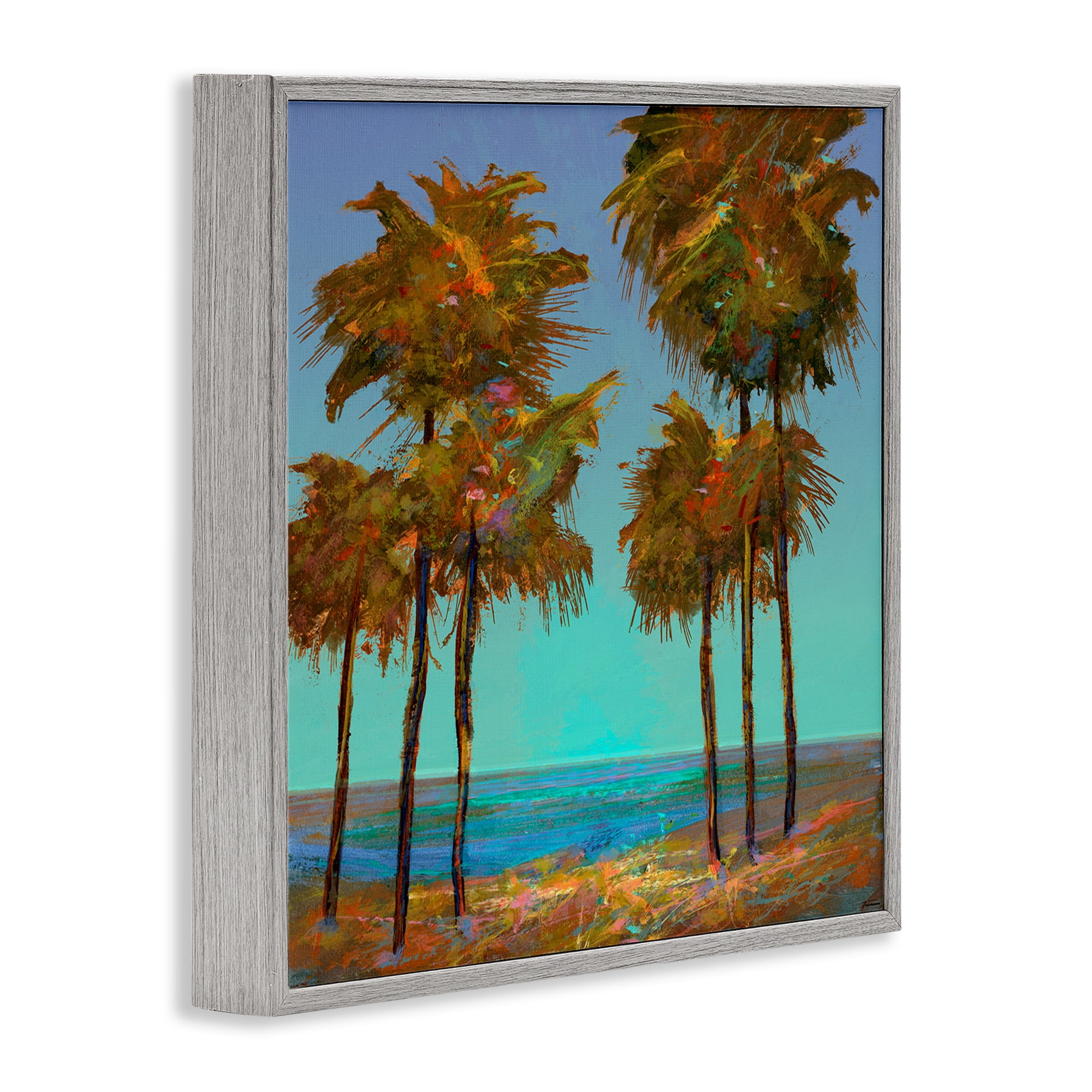 Stupell Industries Looming Green Palms Landscape Painting Gray Framed Art Print Wall Art, 12 x 12
