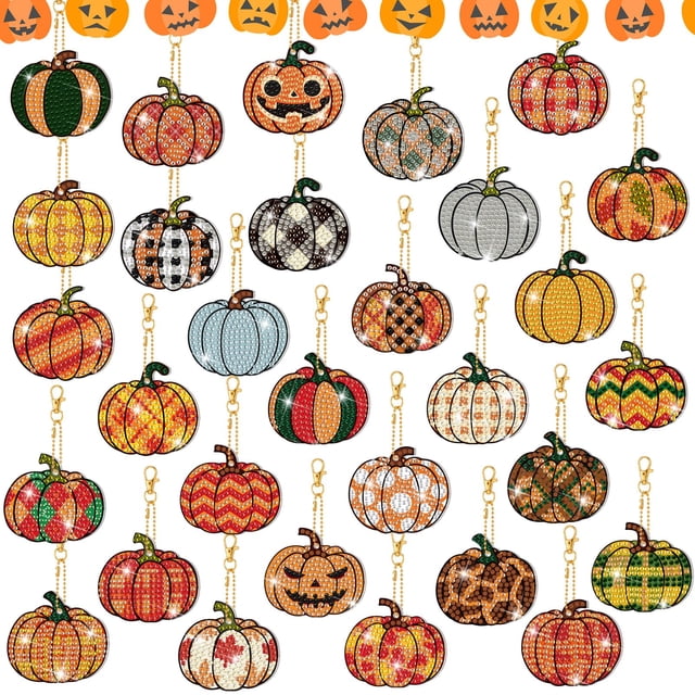 Llaveros WILLBOND para Halloween, diseño de calabazas y diamantes, 30 unidades