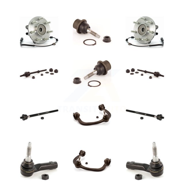 Transit Auto Front Hub Bearing Upper Control Arm with Ball Joint Lower Outer Inner Tie Rod End Sway Bar Link Kit (12Pc) for Car Ford F-150 Lincoln Mark LT with 7 Lug Wheels 4WD - K7T-110949