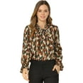 thumbnail image 1 of Blusa con cuello en V y lazo floral para mujer, camisa de manga larga con volantes y trompeta vintage, top ejercito verde XL, 1 of 6