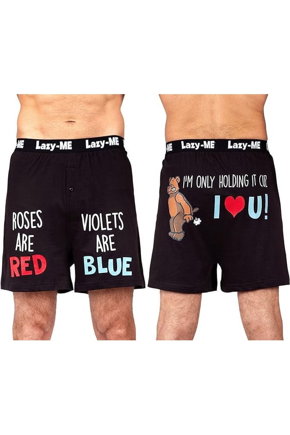 Men's Funny Novelty Boxer Shorts Humorous Underwear, Gag Gifts for Him, Roses & Violets, Size Small