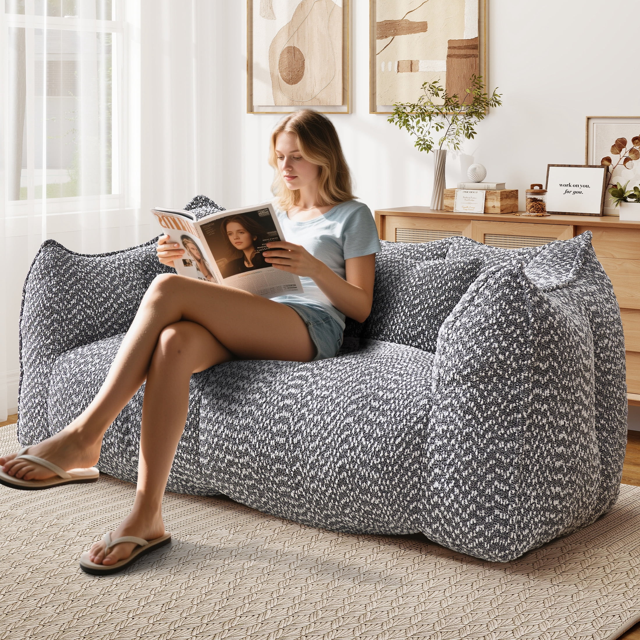 Aukfa Cloud Comfy Sofa, 24.4" Deep Seat Loveseat Couch for Living Room, No Assemble,Chenille,Gray
