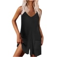 thumbnail image 1 of Maternity Jumpsuits for Women Rompers for Women Summer Casual Sleeveless Spaghetti Strap V-Neck Jumpsuit Ribbed Shorts Overalls with Pockets Jumpsuit with Pockets for Women Black M, 1 of 7