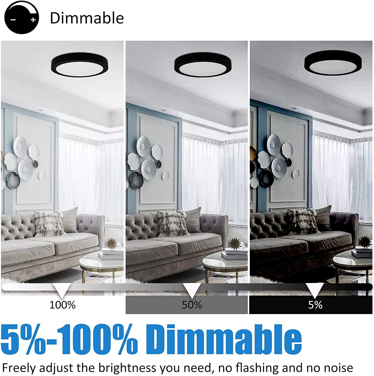 MingBright LED Flush Mount Ceiling Light Fixture 9.5inch Ceiling Light, Super Slim Panel Light 120V 15W 4000K White Round Ceiling Light for Bathroom, Kitchen, Bedroom Hallway Damp Location Black Color