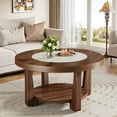thumbnail image 3 of Tribesigns Coffee Table, Wood Round Coffee Table Industrial 2-Tier Circle Accent Center Table for Living Room, Brown & White, 3 of 5