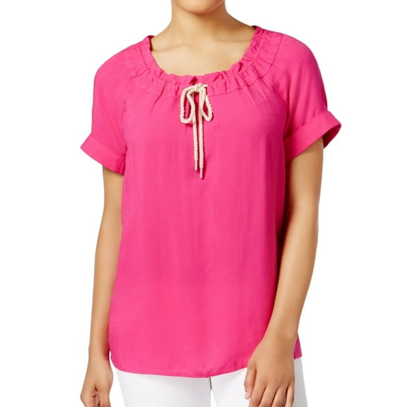 G.H. Bass & Co. Womens Drawstring-Neck Pullover Blouse, Pink, X-Large