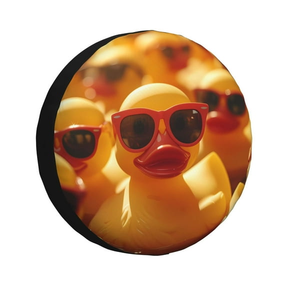 Qokaie Sunglasses Yellow Duck Pattern Tire Cover, Waterproof Leather Wheel Cover , Camper Spare Tire Cover Fit for Jeep Wrangler Rv SUV Truck Travel Trailer-14 inch