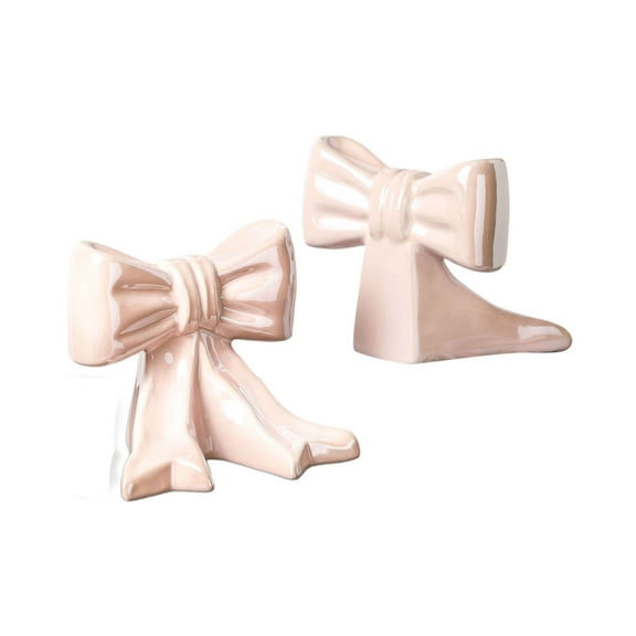 Bow Shaped Ceramic Bookends - Elegant Desktop Decor for Bookshelves & Tables - Unique Home Office Decoration Gift, Non- Book Organizer