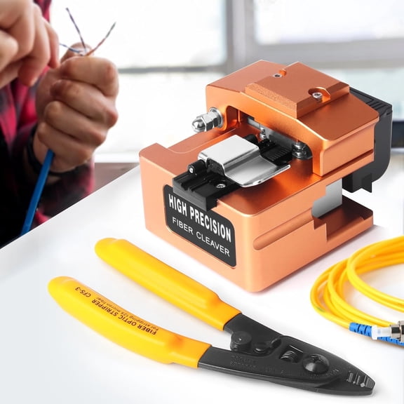 3-in-1 Optic Cleaver Tool, 16 Cutting Points & 36000 Cuts Precision Cable Cutter with Holder and Wire Stripper for 0.25mm–3.0mm Cables, Orange