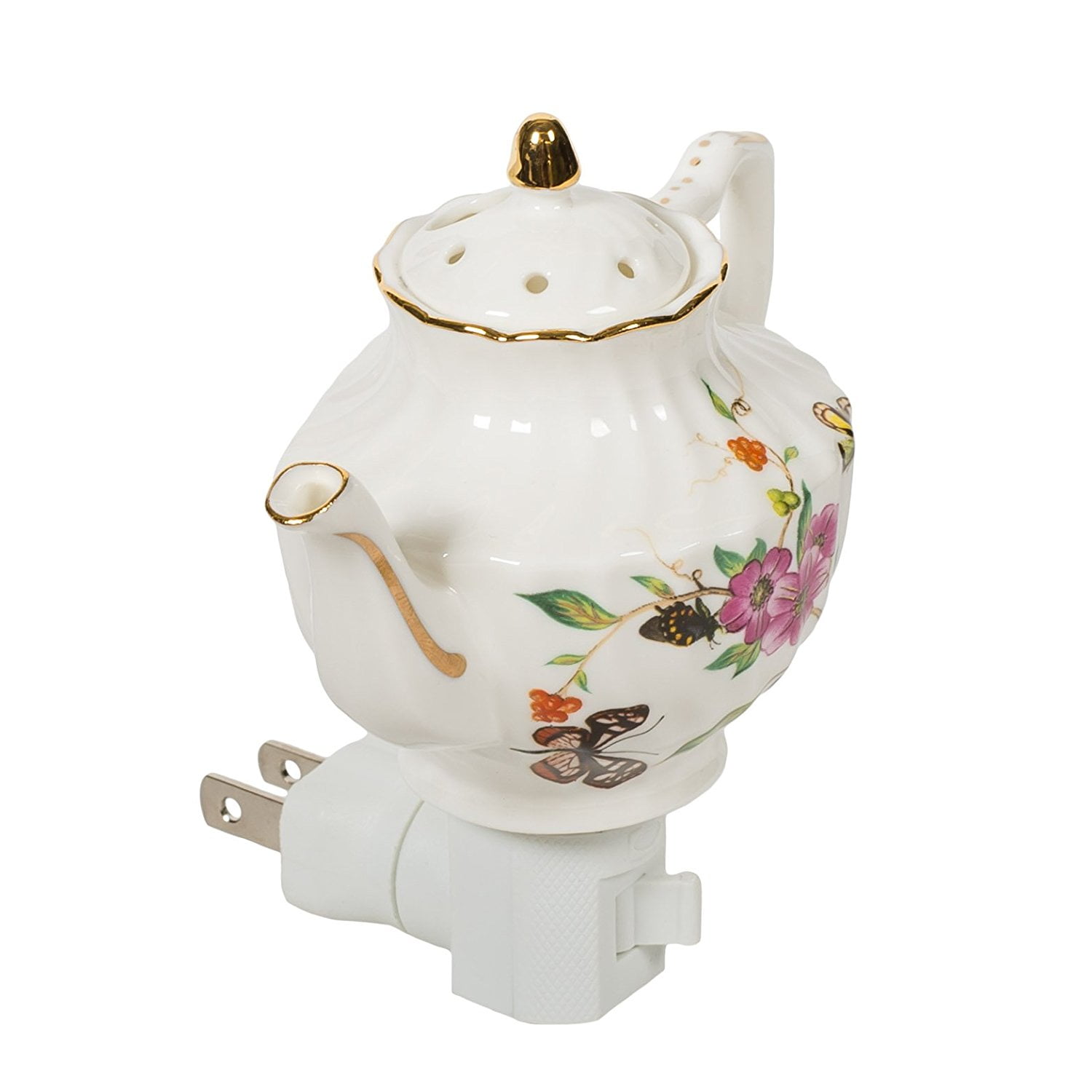 Butterfly Mini Teapot 4.5 x 5 Porcelain Wall PlugIn Night Light