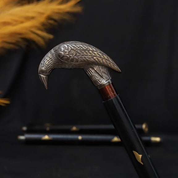 Raven Head Walking Cane Gothic Silver Crow Handle, Black Wooden Staff, Custom Engraved Gothic Walking Stick, Unique Gift