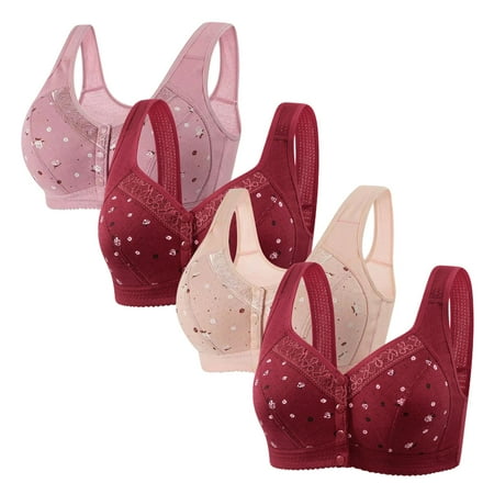 4 Pack Daisy Bra for Women Convenient Front Close Button Bras Older Women Comfort Cotton Bras No Underwire Underwear Women Plus Size Bras Wireless Plus Size Bra And Panty Set