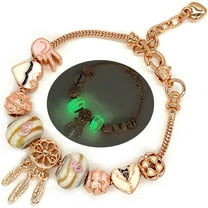 Rose Gold Dream Catcher Charms Bracelet with Glow in the Dark Murano Glass Beads Snake Chain Firefly Crystal Beads Bracelets for Women & Girls