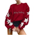 thumbnail image 1 of Pisexur Chandails en Molleton de Noël pour Femmes Manches Longues Col Rond Mode Étoiles Imprimé Vacances Chandail Décontracté Ample Automne, 1 of 4