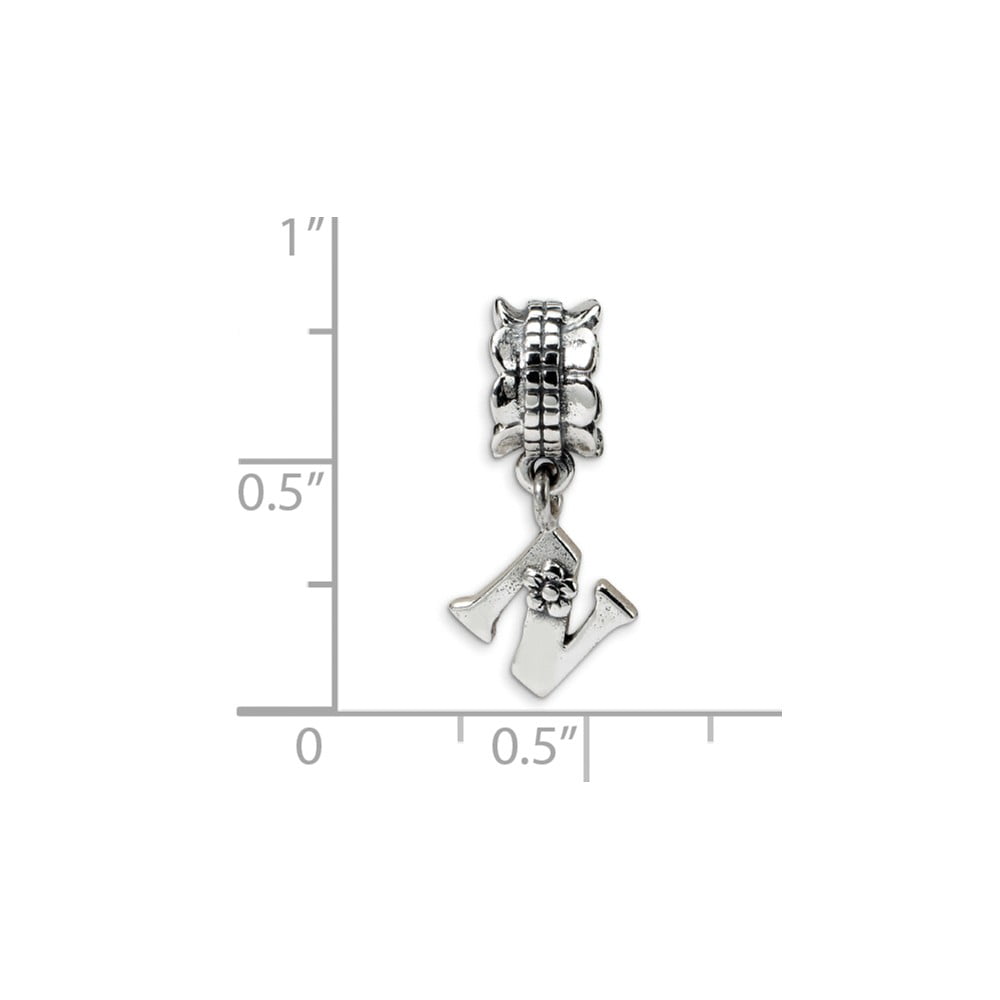 925 Sterling Silver Reflections Letter N Dangle Bead; for Adults and Teens; for Women and Men