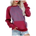 thumbnail image 1 of Wyzesi Chandails en Molleton d'Automne pour Femmes Mode Décontractée Rayée Couleur Unie avec Poche Col Rond Manches Longues Sweat à Capuche Chandails en Molleton en Tricot pour Femmes Chandails en Molleton Tendance pour Femmes, 1 of 5