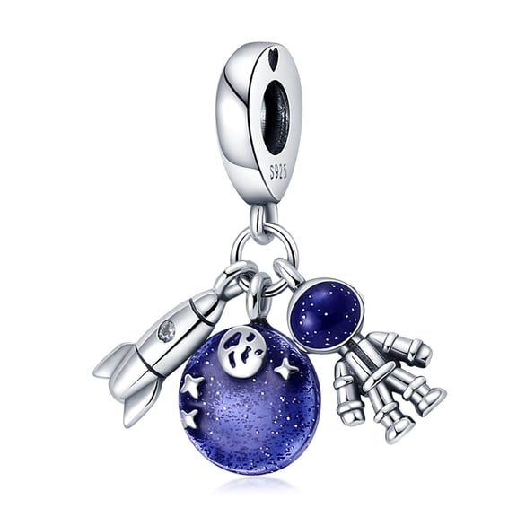ROSIANNA Planetary Astronaut Aircraft Dangle for Women Charm Bracelet Necklace, 925 Sterling Silver