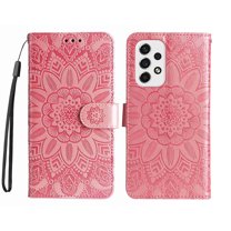 Dteck Cases Compatible with Samsung Galaxy A53 5G Wallet Case Card Holder Flip Cover Embossed Clover Flower PU Leather Magnetic Folio Kickstand with Wrist Strap, Rosegold
