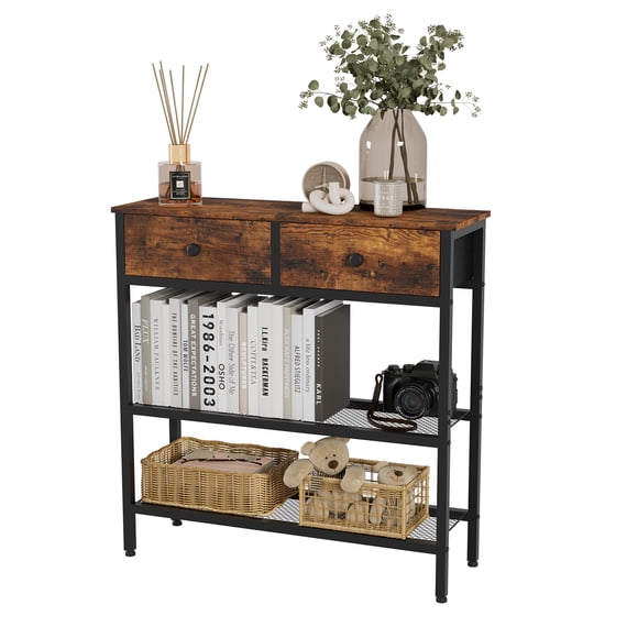 Mesa de entrada con 2 cajones Estantería metálica para entrada Mesa auxiliar de madera Estantería abierta Mesa de café Mueble esquinero 2 estantes de malla metálica Mesa consola para entrada