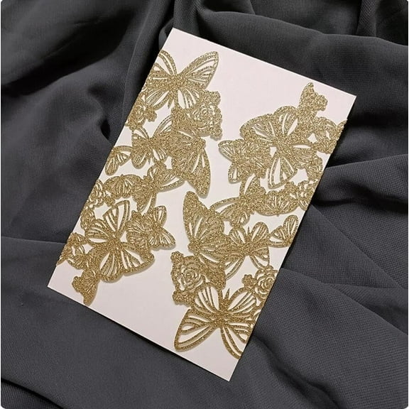 50pcs Romantic Premium Gold Butterfly Laser Cut Fold Wedding Invitation Card Sweet 15 Invites