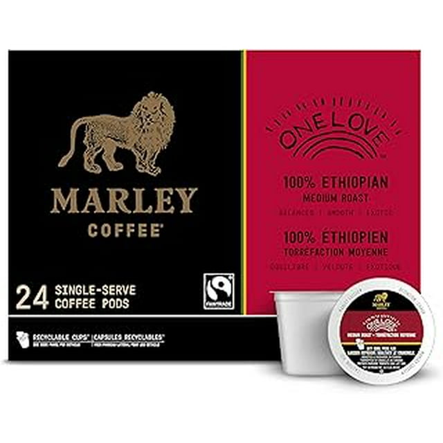 2 x Marley Coffee Single Serve K-Cup Compatible Capsules, One Love 100% Ethiopian, Medium Roast, 24 Count