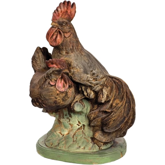 Solid Rock Stoneworks Large Hen & Rooster Concrete Statue, 12" Tall, Lifelike Color