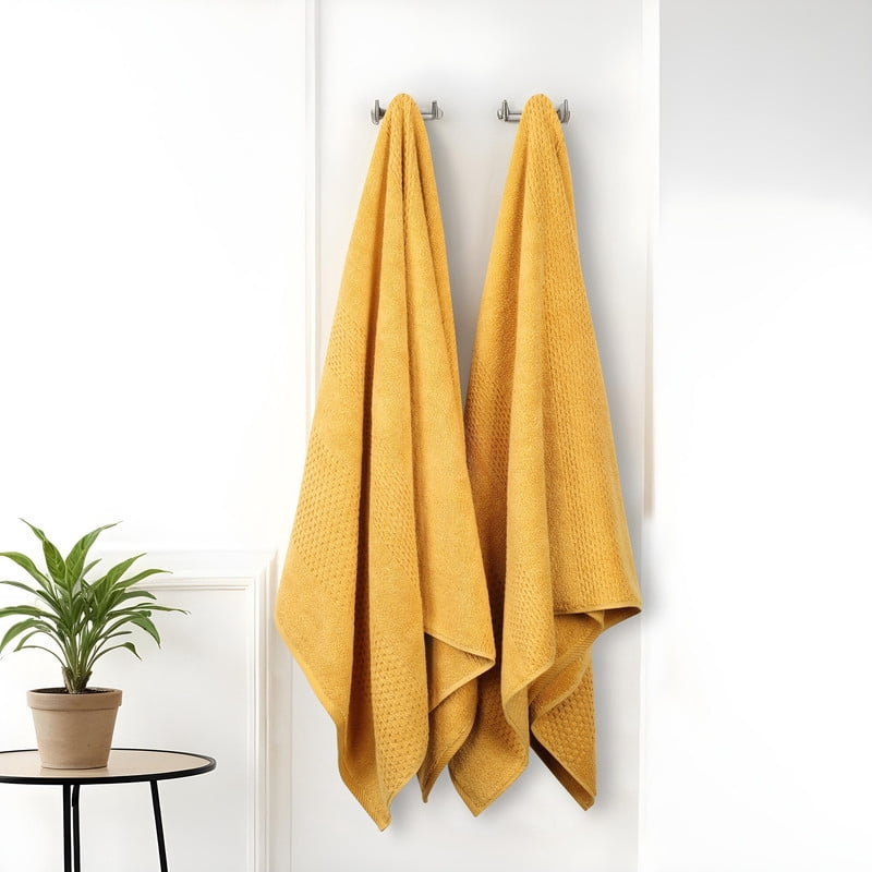 Superior Playa Zero Twist Cotton Solid Waffle Textured Bath Sheets, Set of 2, Gold