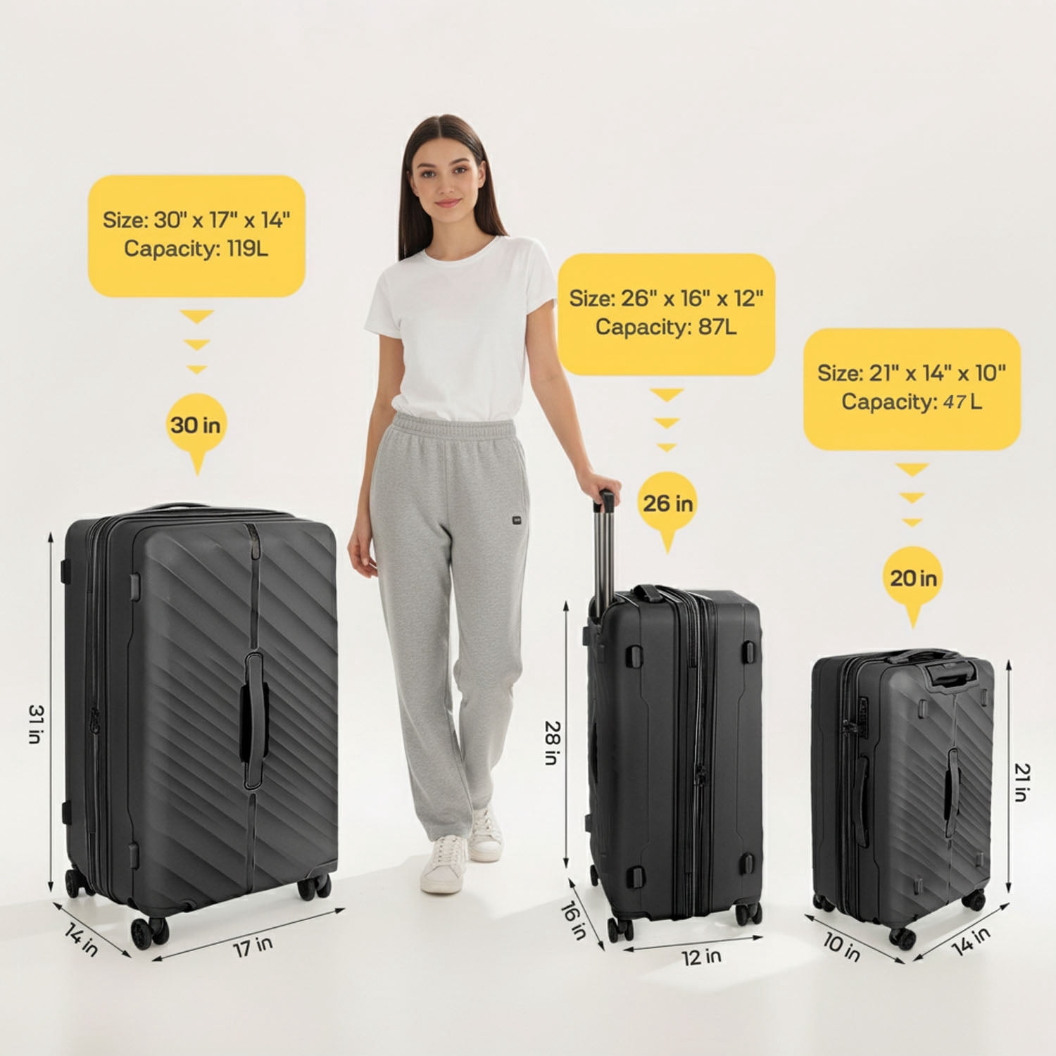 New York Xpress 3-Piece Hardside Luggage Set,20/26/30 Inch Expandable Spinner Suitcases w/TSA Lock, Grey - DQ135