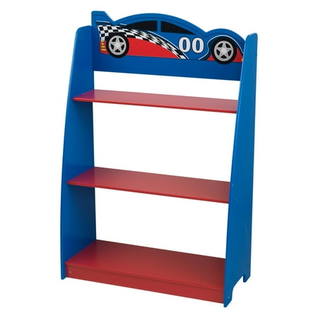 KidKraft Racecar Wooden 3-Shelf Bookshelf, Blue & Red