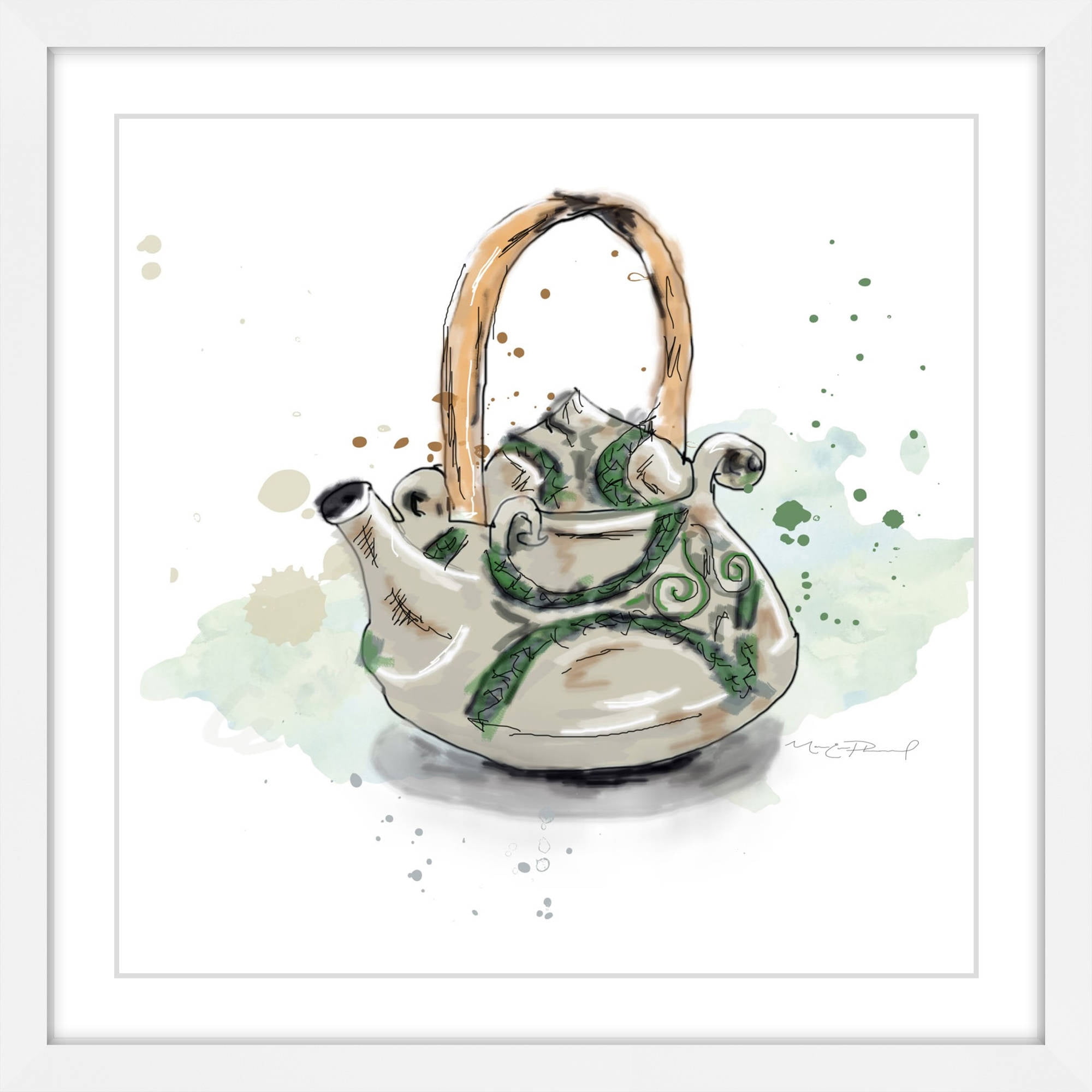 Marmont Hill "Theiere" By Marie-Eve Pharand Framed Painting Art Print, 12.0" x 1.5"
