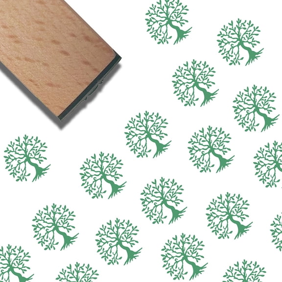 Tree of Life Rubber Stamp 3/5 Inch Mini Wooden Stamps Pattern Small Wood Reusable Vintage Print for DIY Craft Card Scrapbooking Journaling Albums