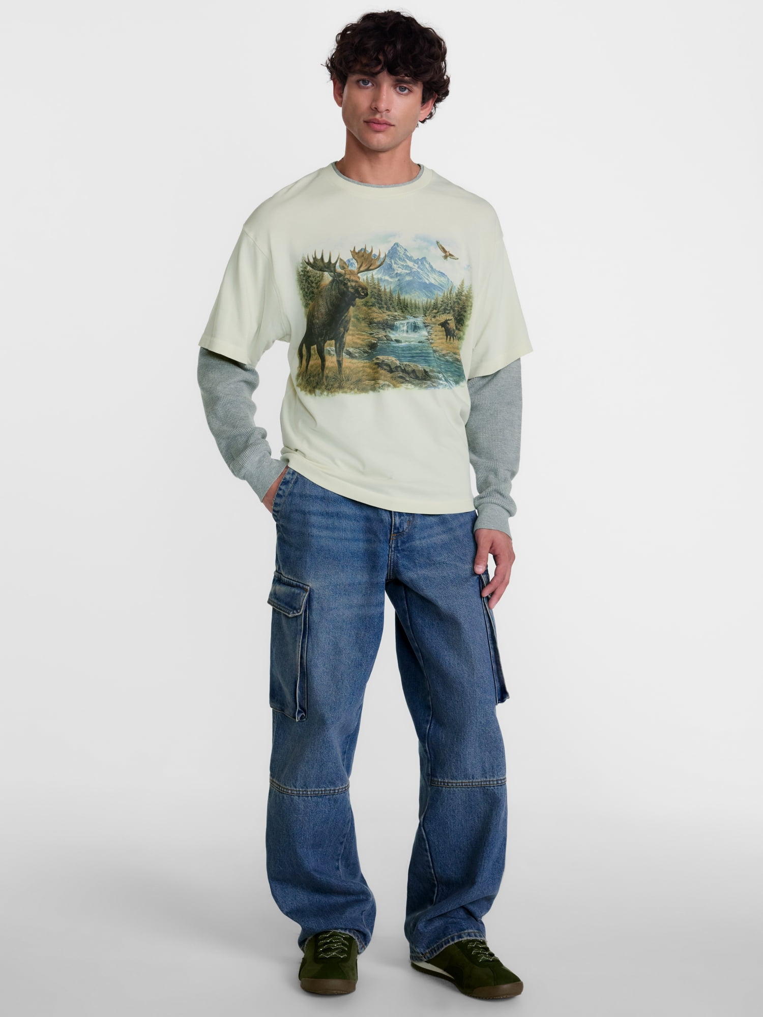 No Boundaries Layered Look Graphic Tee with Long Sleeves, Men’s & Big Men’s XS-4XLT