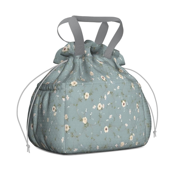 Pioneer Flower Floral Print Pattern Drawstring Lunch Bag Women - Drawstring Lunch Bag Insulated for Work Office - Stain-Resistant Large Lunchbags for Women with Multi-Pockets