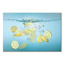 Elephant Stock Lemon Slices In Water Wall Art - Horizontal Canvas Wall Art - Kitchen Wall Decor - Food And Drink Canvas - Blue And Yellow Decor - 36" x 24"