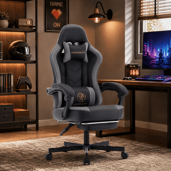 Ergonomic Gaming Chair with Footrest, Racing Computer Chair, 90°-145° Adjustable High Back Swivel Gamer Chair